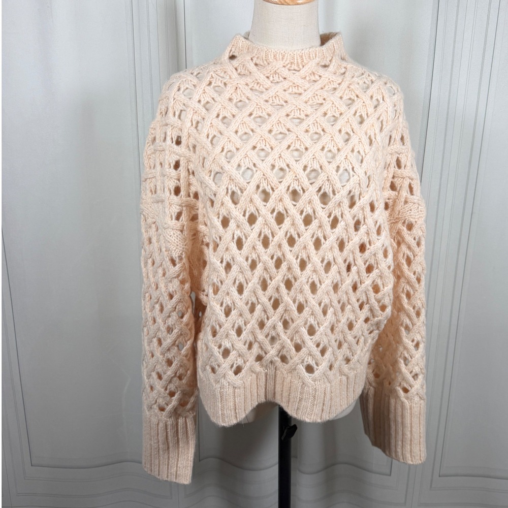 NWT J.Crew Cross-Cable Mockneck Sweater Wool Alpaca Blend Heather Natural CO611